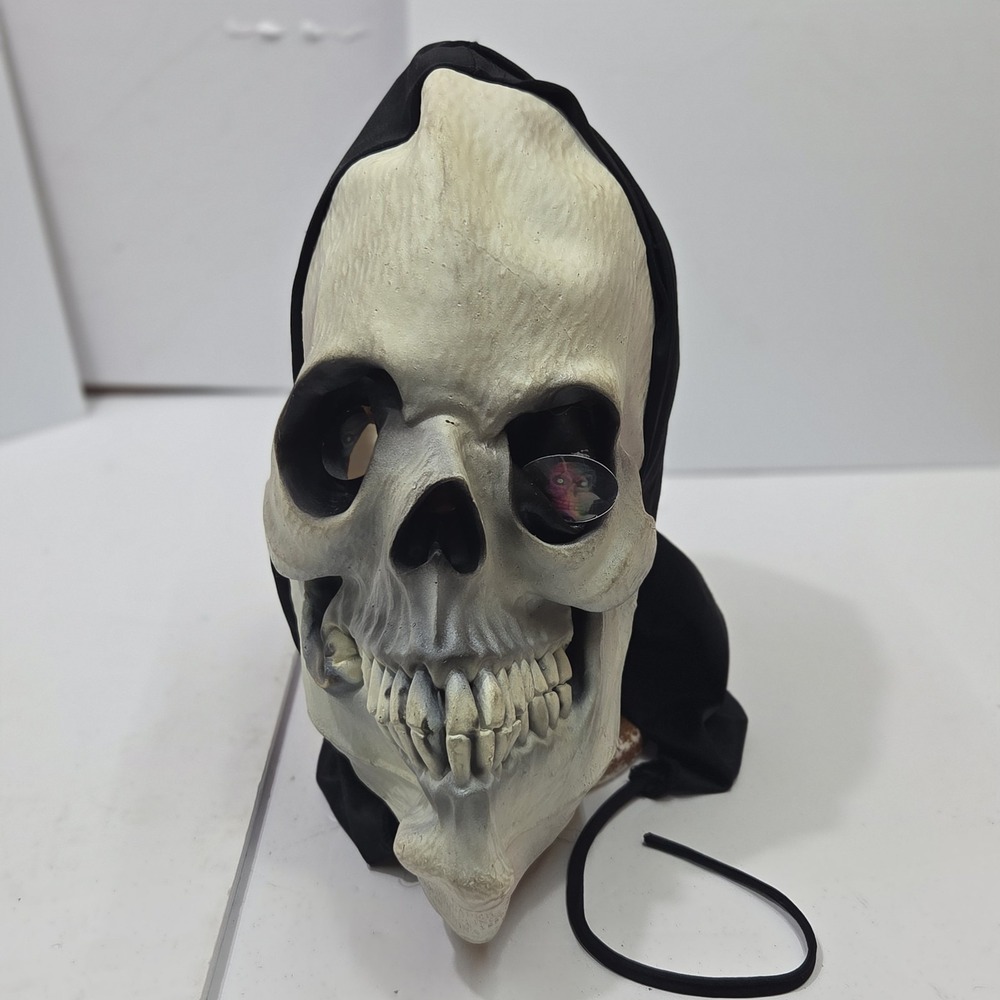 Vintage 1995 Paper Magic Group Skull Mask Holographic Eyes Black Hooded...